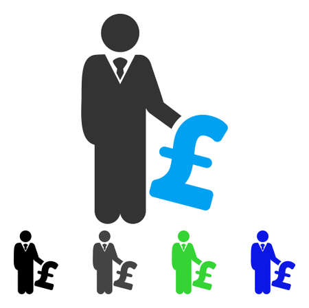 Pound Investor flat vector illustration. Colored pound investor gray, black, blue, green icon versions. Flat icon style for web design.のイラスト素材
