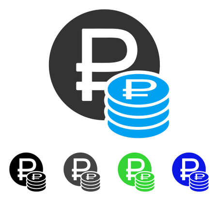 Rouble Coins flat vector pictograph. Colored rouble coins gray, black, blue, green icon variants. Flat icon style for graphic design.のイラスト素材