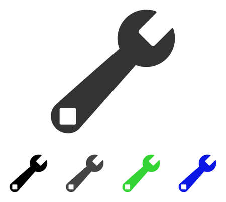 Wrench Tool flat vector illustration. Colored wrench tool gray, black, blue, green pictogram variants. Flat icon style for web design.のイラスト素材