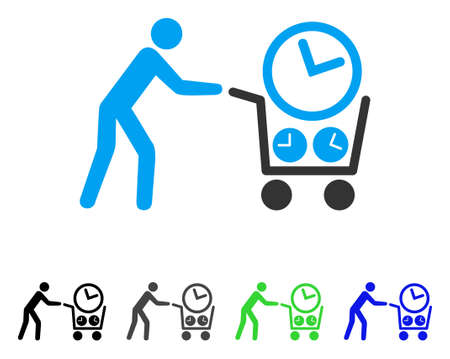 Clock Shopping flat vector pictograph. Colored clock shopping gray, black, blue, green pictogram versions. Flat icon style for graphic design.のイラスト素材