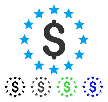 Dollar Stars flat vector pictograph. Colored dollar stars gray, black, blue, green pictogram versions. Flat icon style for graphic design.のイラスト素材