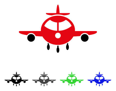 Cargo Plane flat vector illustration. Colored cargo plane gray, black, blue, green icon variants. Flat icon style for web design.のイラスト素材