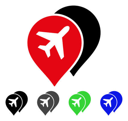 Airport Markers flat vector pictograph. Colored airport markers gray, black, blue, green icon variants. Flat icon style for application design.のイラスト素材