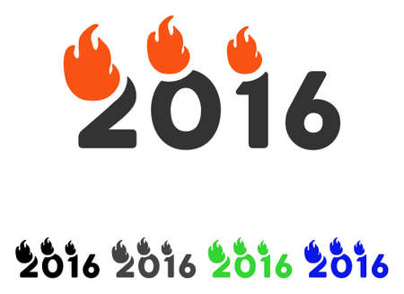 Flamed 2016 Text flat vector pictogram. Colored flamed 2016 text gray, black, blue, green icon variants. Flat icon style for graphic design.のイラスト素材