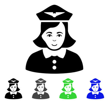 Airline Stewardess flat vector pictograph. Colored airline stewardess gray, black, blue, green pictogram variants. Flat icon style for web design.のイラスト素材