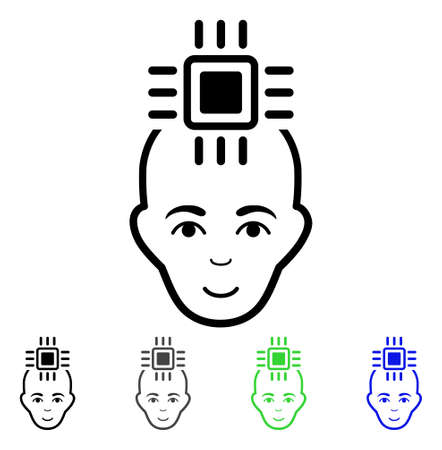 Neural Computer Interface flat vector pictogram. Colored neural computer interface gray, black, blue, green icon variants. Flat icon style for web design.のイラスト素材
