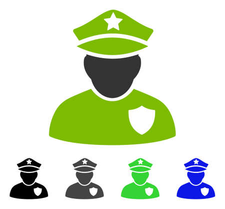 Police Officer flat vector pictograph. Colored police officer gray, black, blue, green pictogram versions. Flat icon style for application design.のイラスト素材