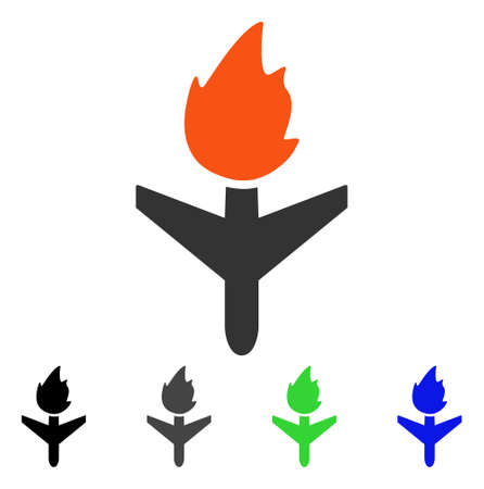 Fired Aircraft flat vector illustration. Colored fired aircraft gray, black, blue, green icon variants. Flat icon style for graphic design.のイラスト素材