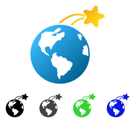 Rising Satellite On Earth flat vector illustration. Colored rising satellite on earth gradient, gray, black, blue, green pictogram variants. Flat icon style for graphic design.のイラスト素材
