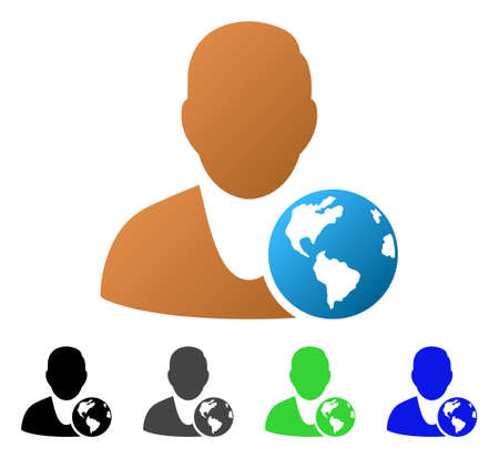 International Manager flat vector illustration. Colored international manager gradient, gray, black, blue, green pictogram variants. Flat icon style for application design.のイラスト素材