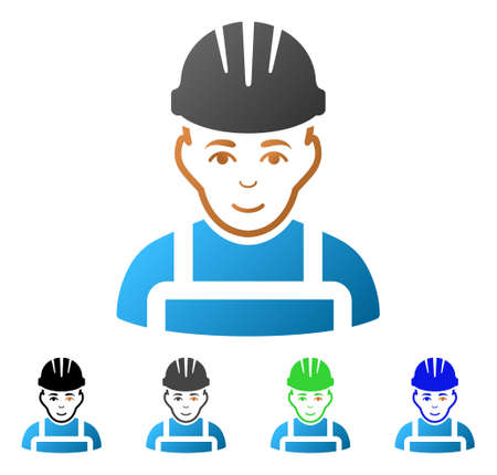 Happy Mechanic flat vector illustration. Colored Happy mechanic gradient, gray, black, blue, green...