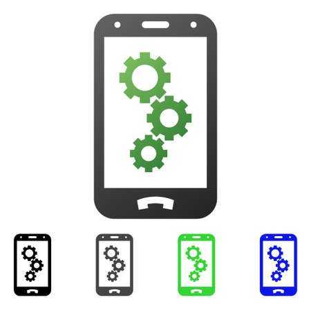Smartphone Gears flat vector icon. Colored smartphone gears gradiented, gray, black, blue, green pictogram variants. Flat icon style for web design.のイラスト素材
