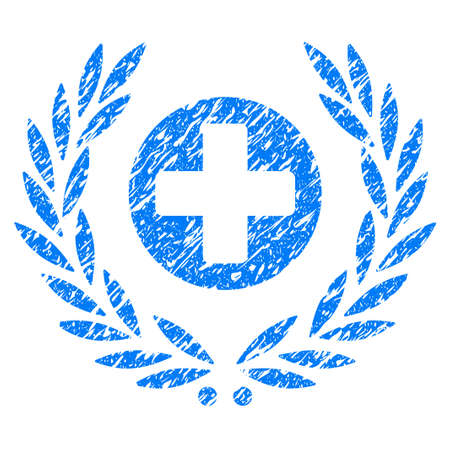 Grunge Health Care Embleme icon with grunge design and unclean texture. Unclean vector blue pictogram for rubber seal stamp imitations and watermarks. Draft sticker symbol.のイラスト素材