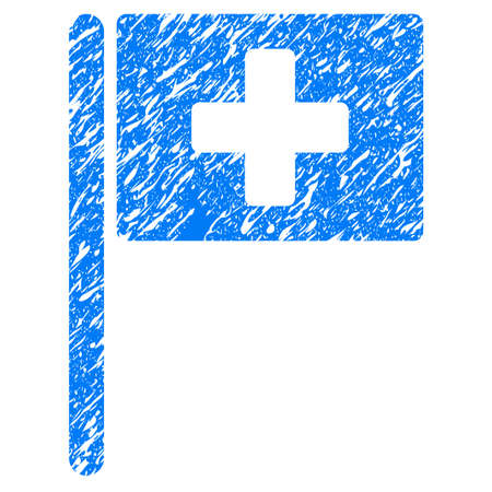 Grunge Hospital Flag icon with grunge design and dirty texture. Unclean vector blue pictogram for rubber seal stamp imitations and watermarks. Draft emblem symbol.のイラスト素材