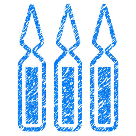 Grunge Ampoules icon with grunge design and dirty texture. Unclean vector blue pictogram for rubber seal stamp imitations and watermarks. Draft sign symbol.のイラスト素材