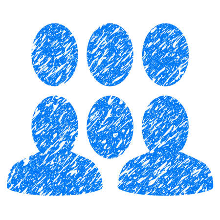 Grunge Crowd icon with grunge design and dust texture. Unclean vector blue pictogram for rubber seal stamp imitations and watermarks. Draft sign symbol.のイラスト素材