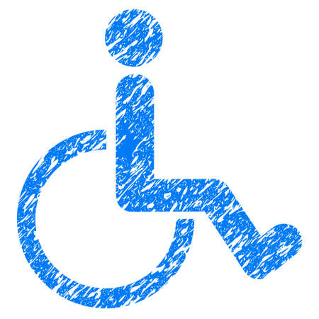 Grunge Disabled Person icon with grunge design and unclean texture. Unclean vector blue pictogram for rubber seal stamp imitations and watermarks. Draft emblem symbol.のイラスト素材