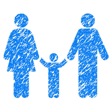 Grunge Parents And Child icon with grunge design and dirty texture. Unclean vector blue pictogram for rubber seal stamp imitations and watermarks. Draft sign symbol.のイラスト素材