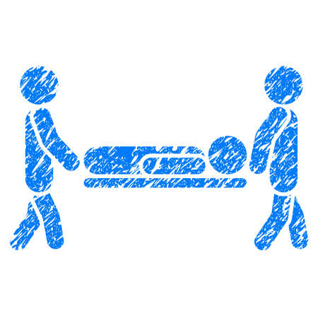 Grunge Patient Stretcher icon with grunge design and dust texture. Unclean vector blue pictogram for rubber seal stamp imitations and watermarks. Draft sign symbol.のイラスト素材