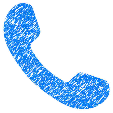 Grunge Phone Receiver icon with grunge design and dust texture. Unclean vector blue pictogram for rubber seal stamp imitations and watermarks. Draft sticker symbol.のイラスト素材