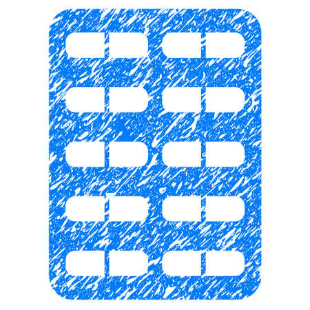 Grunge Pill Blister icon with grunge design and dirty texture. Unclean vector blue pictogram for rubber seal stamp imitations and watermarks. Draft emblem symbol.のイラスト素材