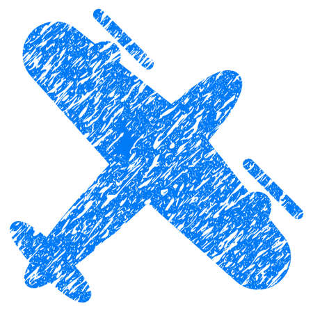 Grunge Screw Aeroplane icon with grunge design and dirty texture. Unclean vector blue pictogram for rubber seal stamp imitations and watermarks. Draft sticker symbol.のイラスト素材