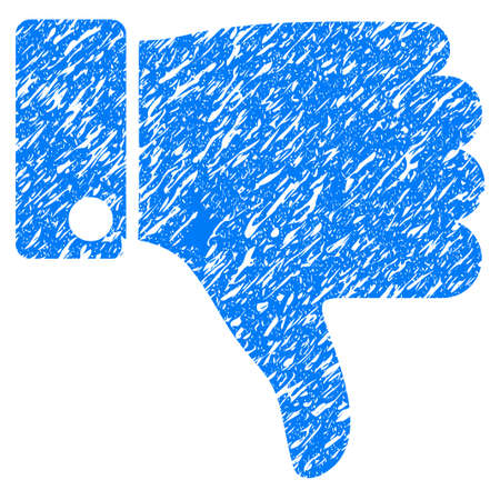 Grunge Thumb Down icon with grunge design and scratched texture. Unclean vector blue pictogram for rubber seal stamp imitations and watermarks. Draft emblem symbol.のイラスト素材