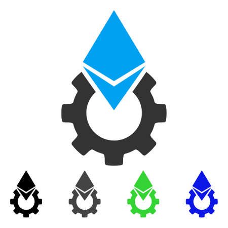 Ethereum Tools Gear flat vector illustration. Colored ethereum tools gear, gray, black, blue, green pictogram versions. Flat icon style for web design.のイラスト素材