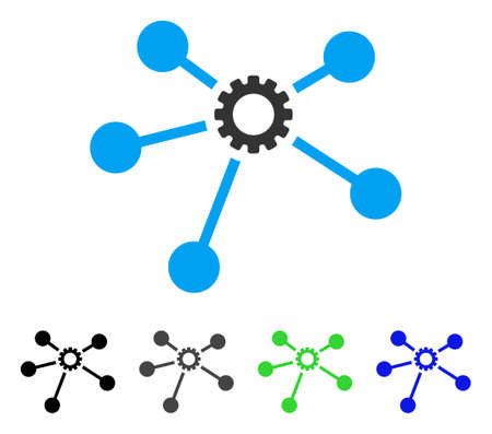 Gear Connections flat vector pictogram. Colored gear connections, gray, black, blue, green icon versions. Flat icon style for application design.のイラスト素材