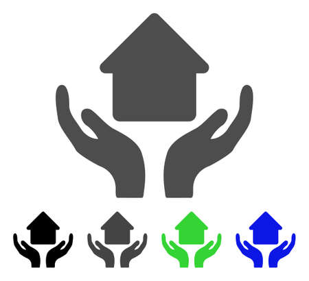 Home Care Hands flat vector pictograph. Colored home care hands, gray, black, blue, green icon variants. Flat icon style for graphic design.のイラスト素材