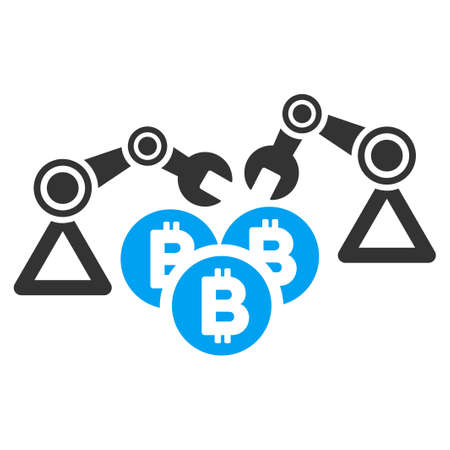 Bitcoin Mining Robotics flat vector pictogram for application and web design.のイラスト素材