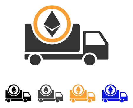 Ethereum Delivery Truck icon. Vector illustration style is flat iconic symbol with black, grey, orange, blue color variants. Designed for web and software interfaces.のイラスト素材