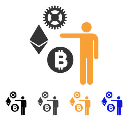 Person Show Cryptocurrency icon. Vector illustration style is flat iconic symbol with black, grey, orange, blue color variants. Designed for web and software interfaces.のイラスト素材
