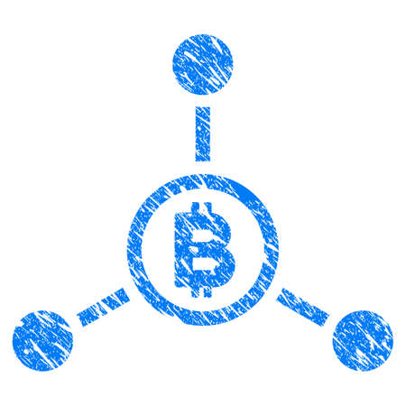 Grunge Bitcoin Connections icon with grunge design and dust texture. Unclean vector blue pictogram for rubber seal stamp imitations and watermarks. Draft sign symbol.のイラスト素材