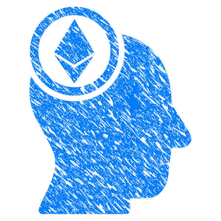 Grunge Ethereum Mind Head icon with grunge design and scratched texture. Unclean vector blue pictogram for rubber seal stamp imitations and watermarks. Draft sign symbol.のイラスト素材