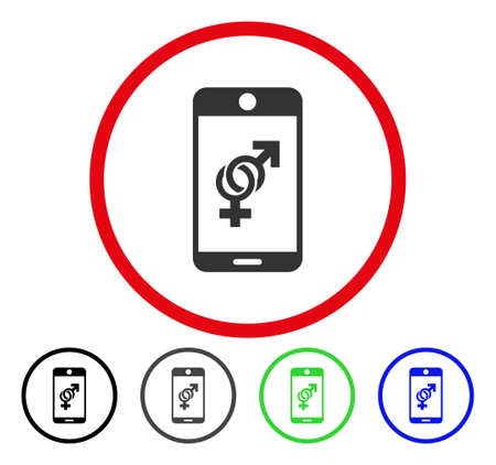 Mobile Dating rounded icon. Vector illustration style is a flat iconic symbol inside a red circle, with black, gray, blue, green versions. Designed for web and software interfaces.のイラスト素材