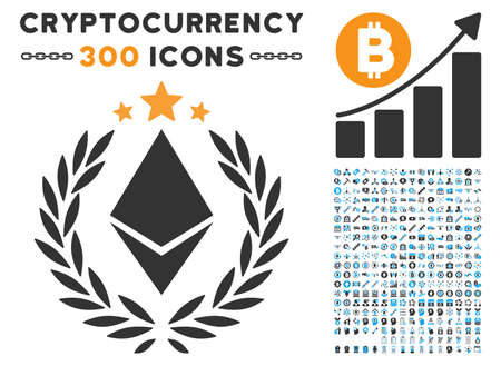 Ethereum laurel wreath pictograph with 300 blockchain, bitcoin, ethereum, smart contract graphic icons. Icon set style is flat iconic symbols.のイラスト素材