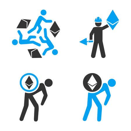 Ethereum Miner vector icon set. Style is bicolor flat symbols.のイラスト素材