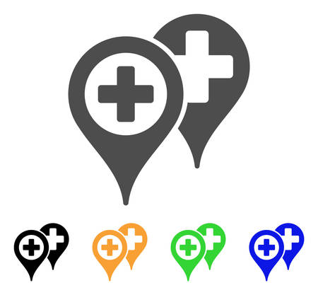 Hospital Locations vector icon. Style is a flat graphic symbol in grey, black, yellow, blue, green color variants. Designed for web and mobile apps.のイラスト素材