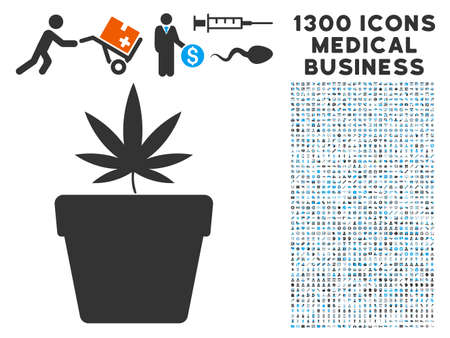 Cannabis Pot grey vector icon with 1300 medical commerce symbols. Set style is flat bicolor light blue and gray pictograms.のイラスト素材