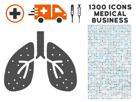 Lungs grey vector icon with 1300 healthcare commerce symbols. Set style is flat bicolor light blue and gray pictograms.のイラスト素材