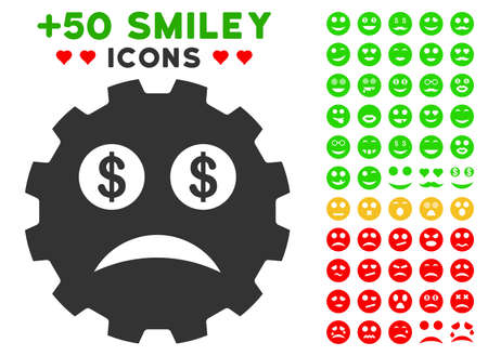 Bankrupt Smiley Gear icon with bonus avatar pictograms. Vector illustration style is flat iconic elements for web design, app user interfaces.のイラスト素材