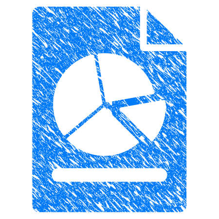 Grunge Pie Chart Report Page icon with grunge design and unclean texture. Unclean vector blue pictogram for rubber seal stamp imitations and watermarks. Draft sign symbol.のイラスト素材