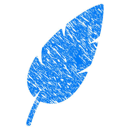 Grunge Feather icon with grunge design and unclean texture. Unclean raster blue feather pictogram for rubber seal stamp imitations and watermarks. Draft emblem symbol.の写真素材