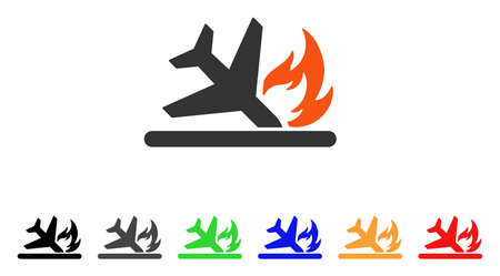 Airplane Landing Crash icon. Vector illustration style is a flat iconic airplane landing crash symbol with black, gray, green, blue, red, orange color additional versions.のイラスト素材