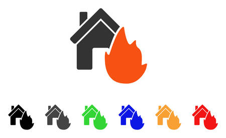 House Fire Disaster icon. Vector illustration style is a flat iconic house fire disaster symbol with black, gray, green, blue, red, orange color additional versions.のイラスト素材