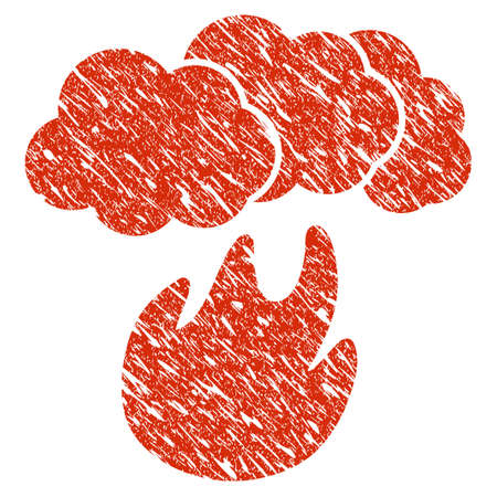 Grunge Fire With Smoke rubber seal stamp watermark. Icon fire with smoke symbol with grunge design and dirty texture. Unclean vector red sticker.のイラスト素材