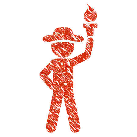 Icon gentleman with freedom torch symbol with grunge design and scratched texture.のイラスト素材