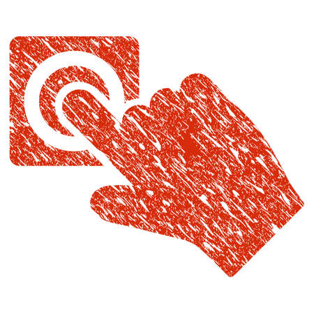 Grunge Push Alarm Button rubber seal stamp watermark. Icon push alarm button symbol with grunge design and dust texture. Unclean vector red emblem.のイラスト素材