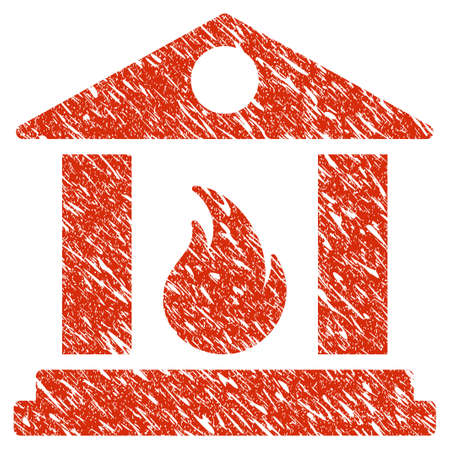 Grunge Sacrificial Temple Fire rubber seal stamp watermark. Icon sacrificial temple fire symbol with grunge design and dust texture. Unclean vector red sign.のイラスト素材